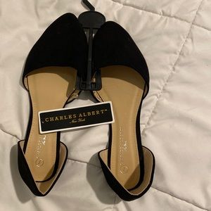 Black slip on dress crushed velvet style shoe